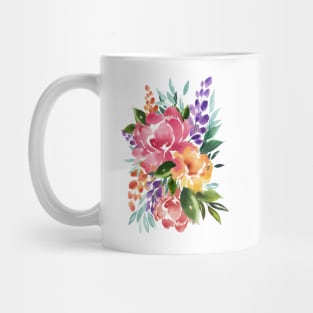 Watercolor Flowers, Pink and Yellow Rose Bouquet Illustration Mug